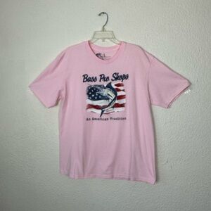 Bass Pro T- Shirt Size L Unisex Pink American Tradition Cotton Flag Soft…